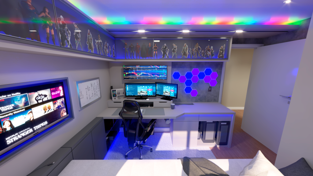 Quarto Office e Gamer é um coringa no uso do espaço. Tem hora de trabalho e hora de lazer!