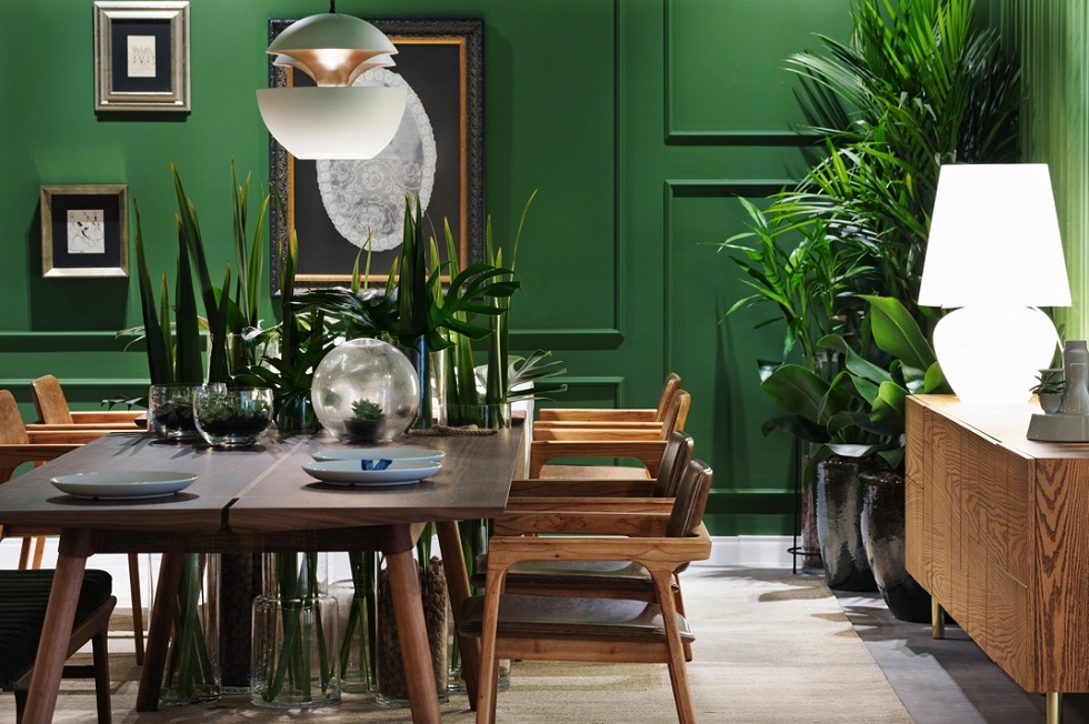 Parede verde em destaque na decoração