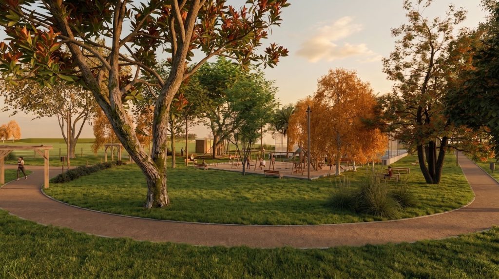 Praça arborizada com playground no parque do Novo Chuí 02